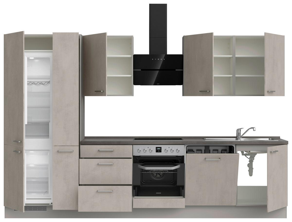 Kuchynská linka 330 cm, šedý betón/ kamenná šedá - sivá/farba ušľachtilej ocele, Modern, kov/kompozitné drevo (330cm) - Nobilia