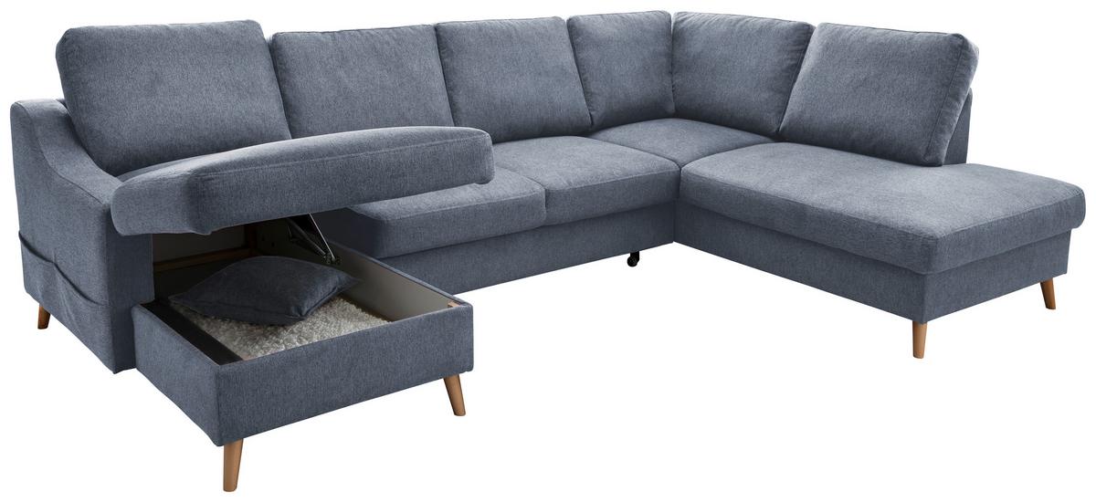 Wohnlandschaft Valentina Mit Schlaffunktion Blau - Blau/Naturfarben, KONVENTIONELL, Textil (150/301/200cm) - P & B