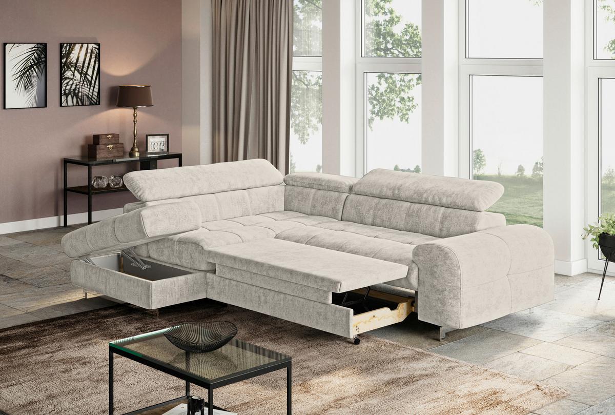 Ecksofa Mit Schlaffunktion Cloud + Grau - Chromfarben/Grau, KONVENTIONELL, Textil (206/257cm) - Livetastic