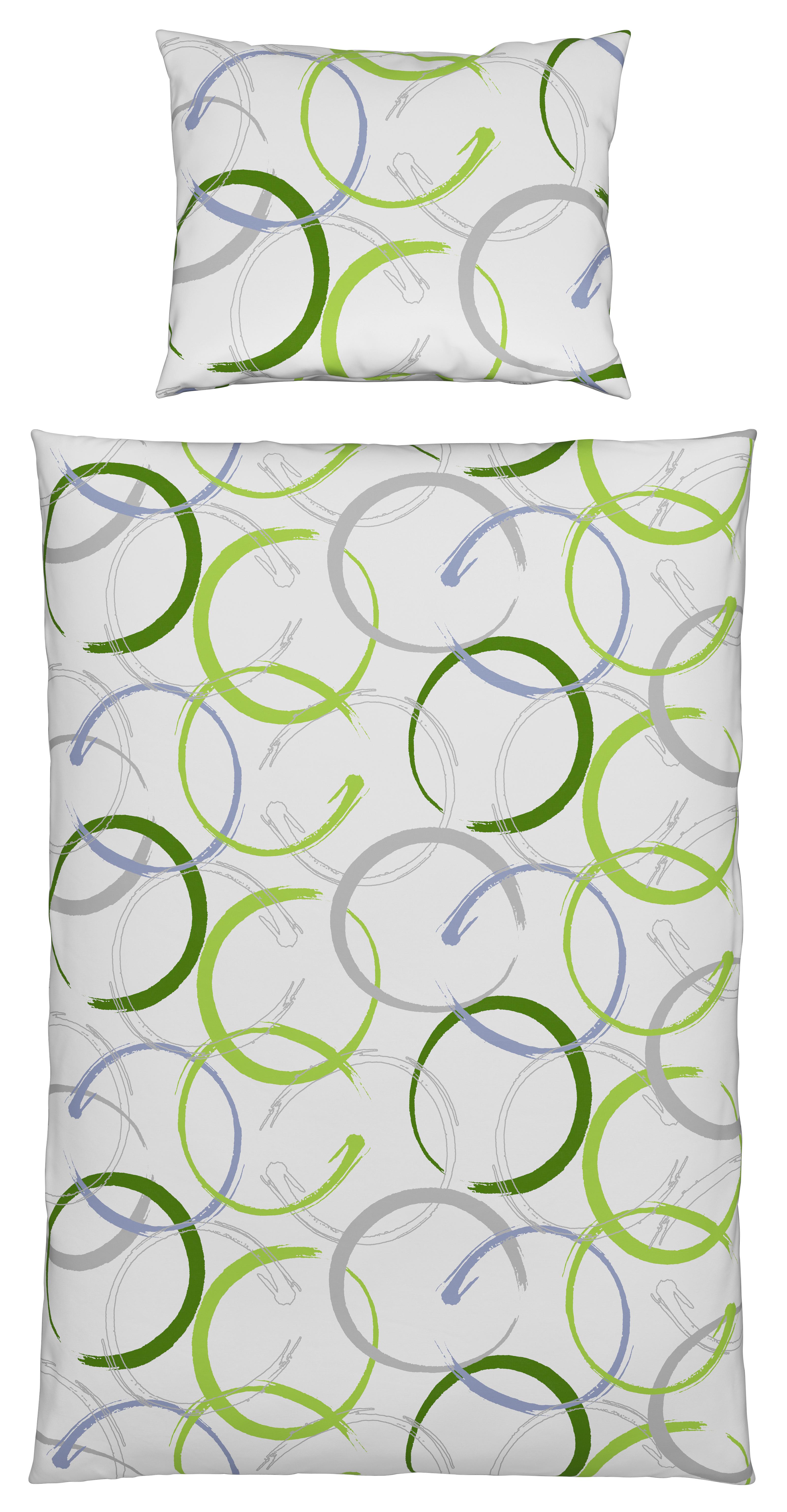 Cretonne Bettwäsche 140x200 cm Adelheid Baumwolle - Taupe/Blau, KONVENTIONELL, Textil (140/200cm) - Ondega