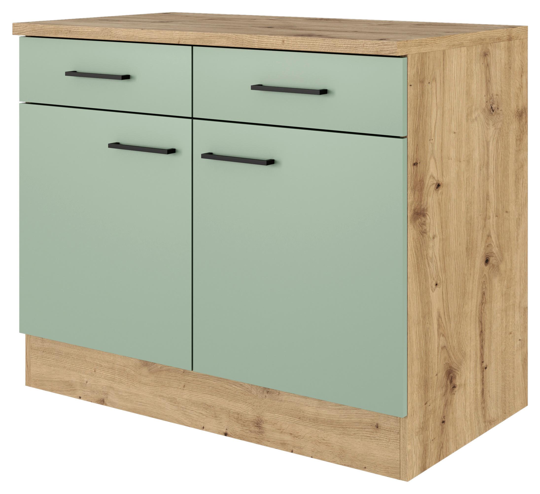 SPODNÁ KUCHYNSKÁ SKRINKA CARA US 100 - čierna/zelená, Konventionell, kov/kompozitné drevo (100/85/57cm) - FlexWell