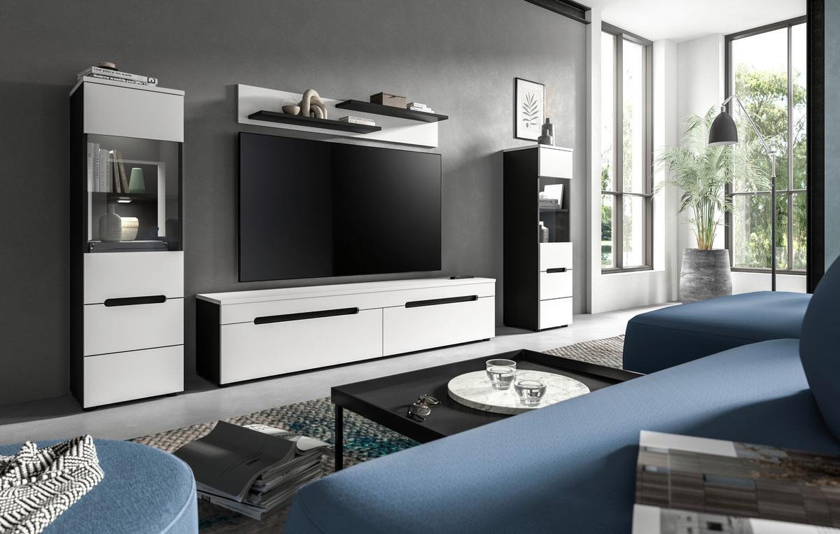 WOHNWAND Canu Weiß B: 272cm - Schwarz/Weiß, Design, Holzwerkstoff (272/141/33cm) - Livetastic