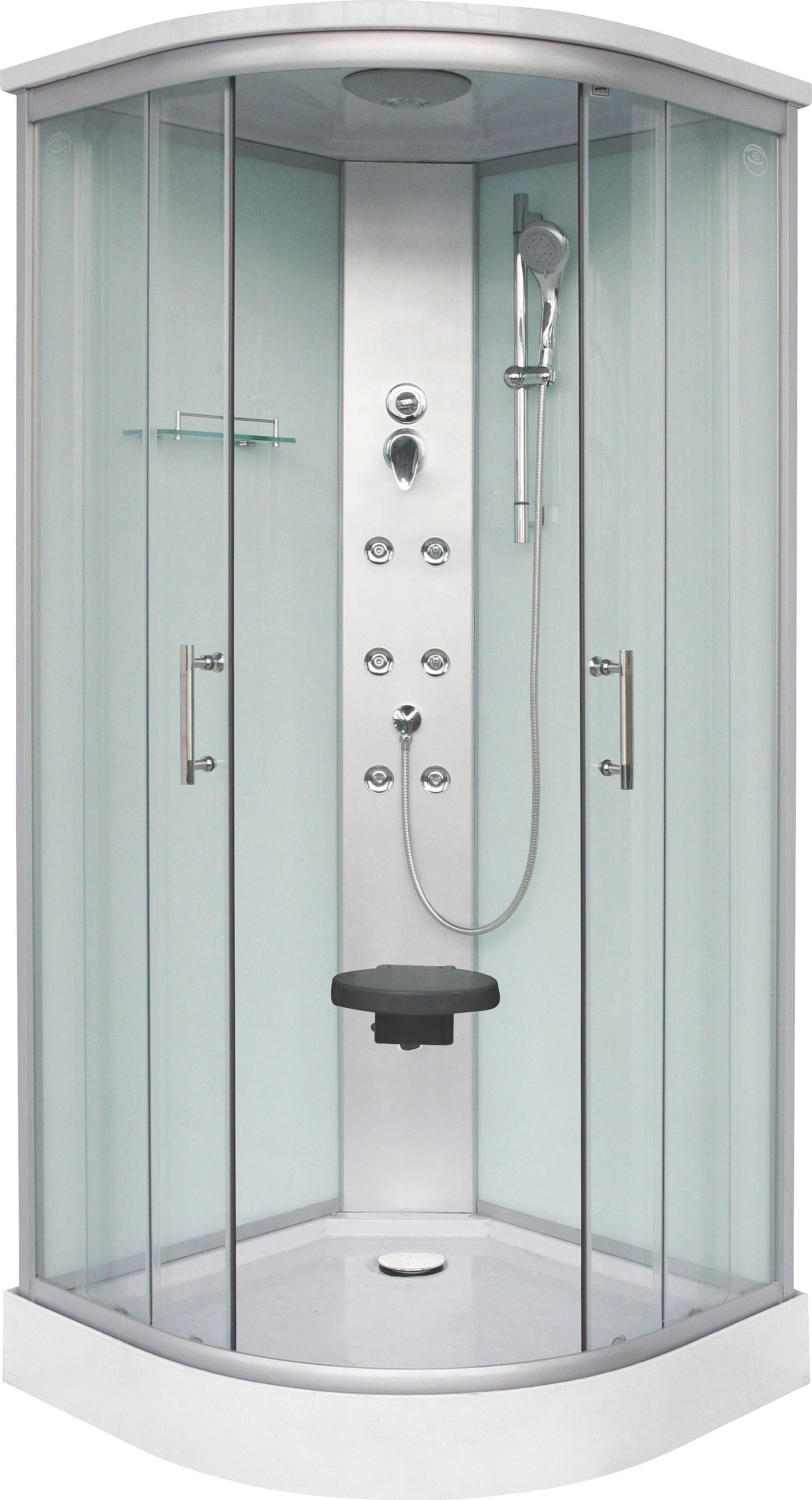 Duschkabine Rumba Komplett-Set Eckeinstieg, mit Massagedüsen - Chromfarben, KONVENTIONELL, Glas/Metall (90/90/215cm)