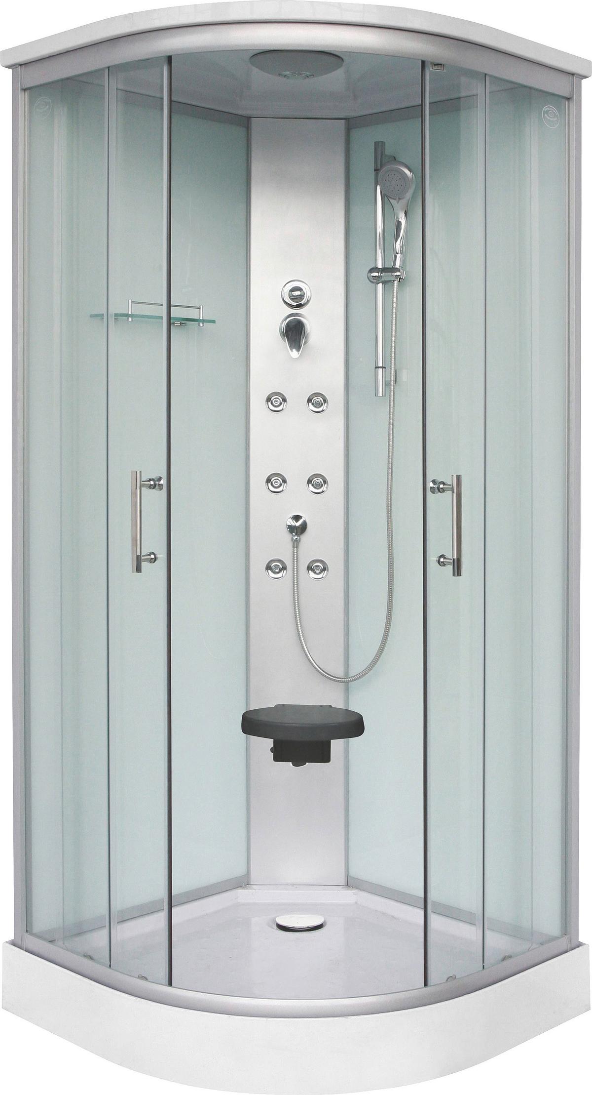 Duschkabine Rumba Komplett-Set Eckeinstieg, mit Massagedüsen - Chromfarben, KONVENTIONELL, Glas/Metall (90/90/215cm)