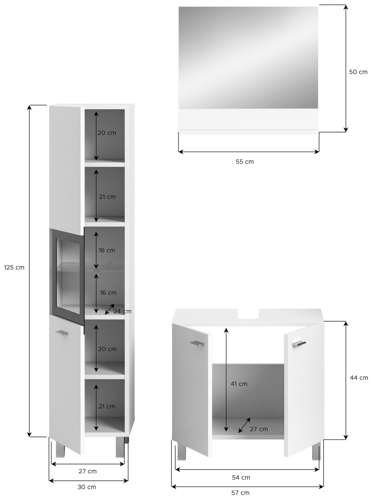 Badezimmer Boston Weiß B: 87 cm - Silberfarben/Weiß, MODERN, Glas/Holzwerkstoff (87cm) - MID.YOU