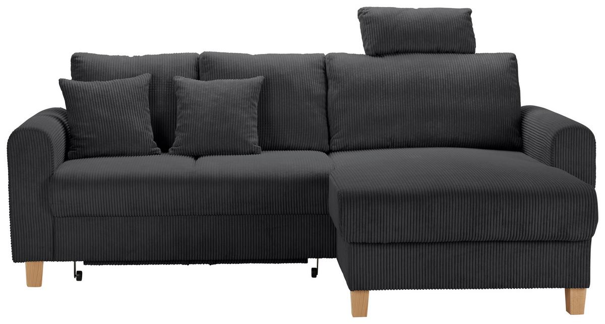 Rohová sedačka LILLE, oboustr., tmavě šedý manšestr - tmavě šedá/světle hnědá, Moderní, dřevo/textil (232/110/156cm) - Mömax