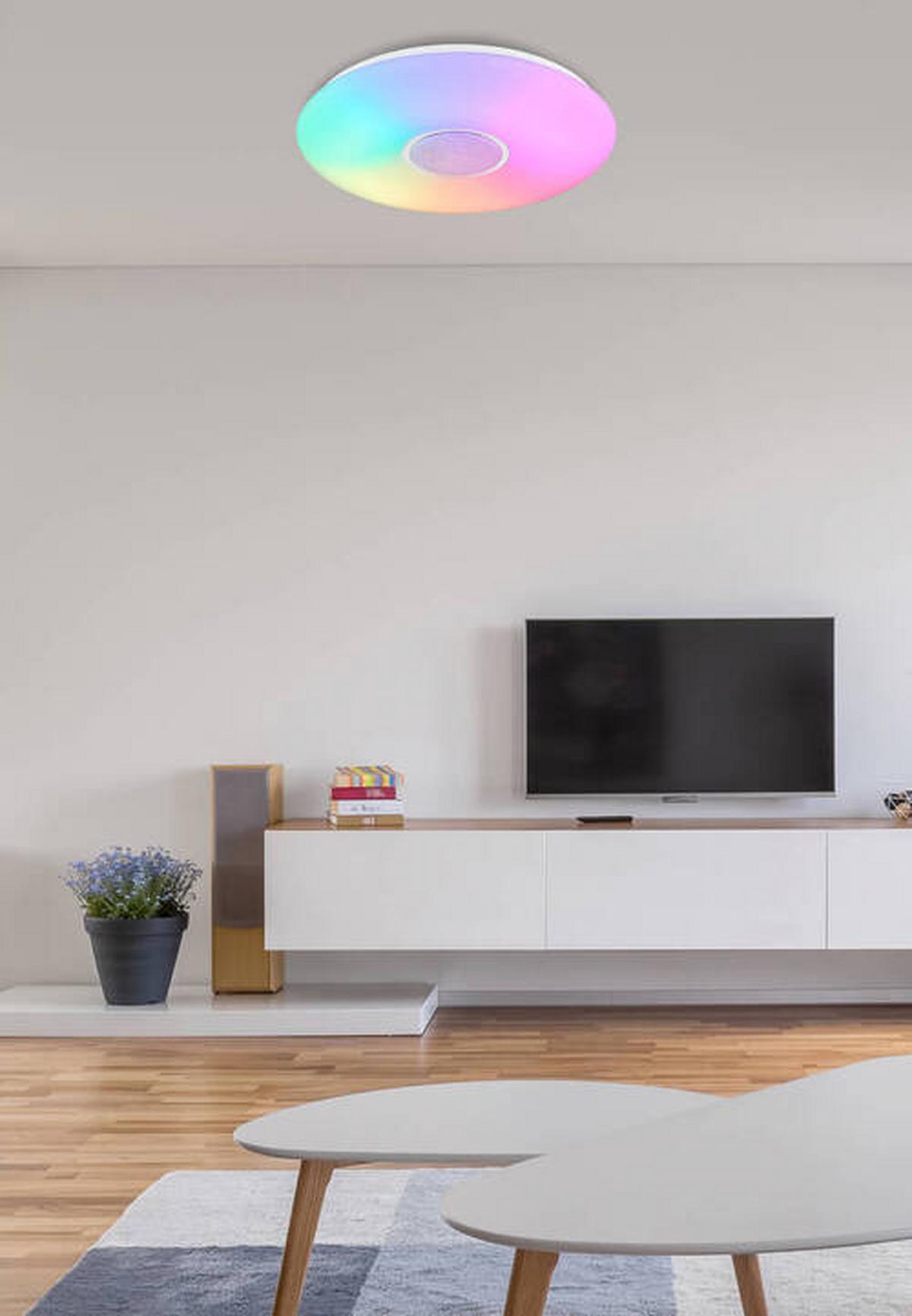 LED-Deckenleuchte Ø 48,5 cm, Timerfunktion und Farbwechsler - Klar/Opal, Design, Glas/Kunststoff (48,5/7,2cm) - Globo