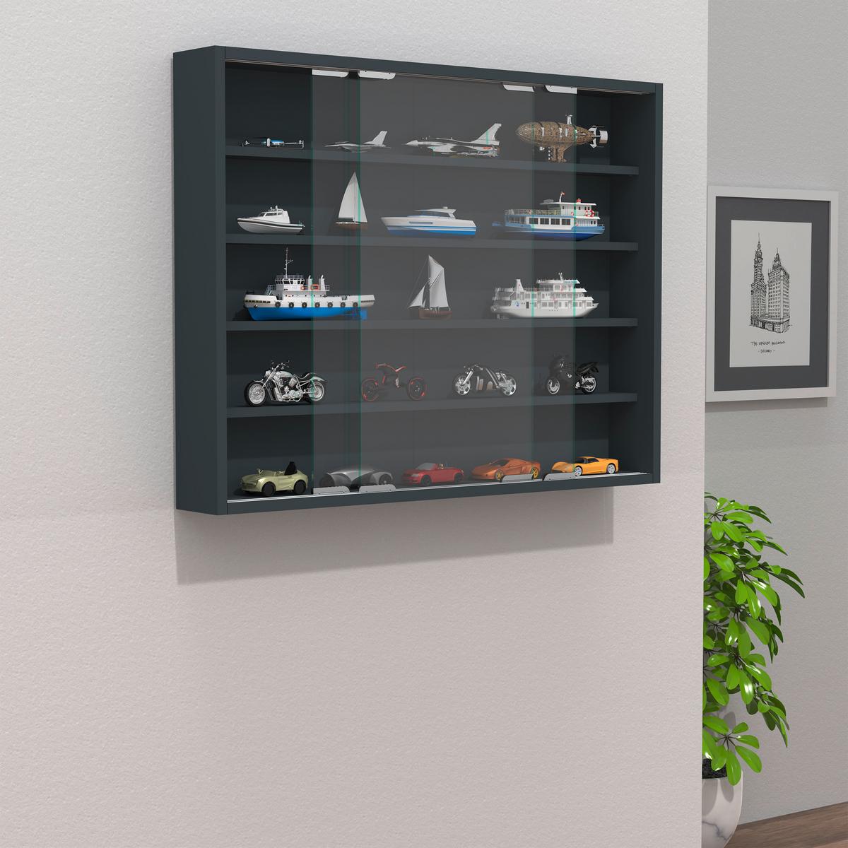 Hängevitrine Agisa M B: 57 cm Anthrazit - Anthrazit, MODERN, Glas/Holzwerkstoff (57/40/10cm) - MID.YOU