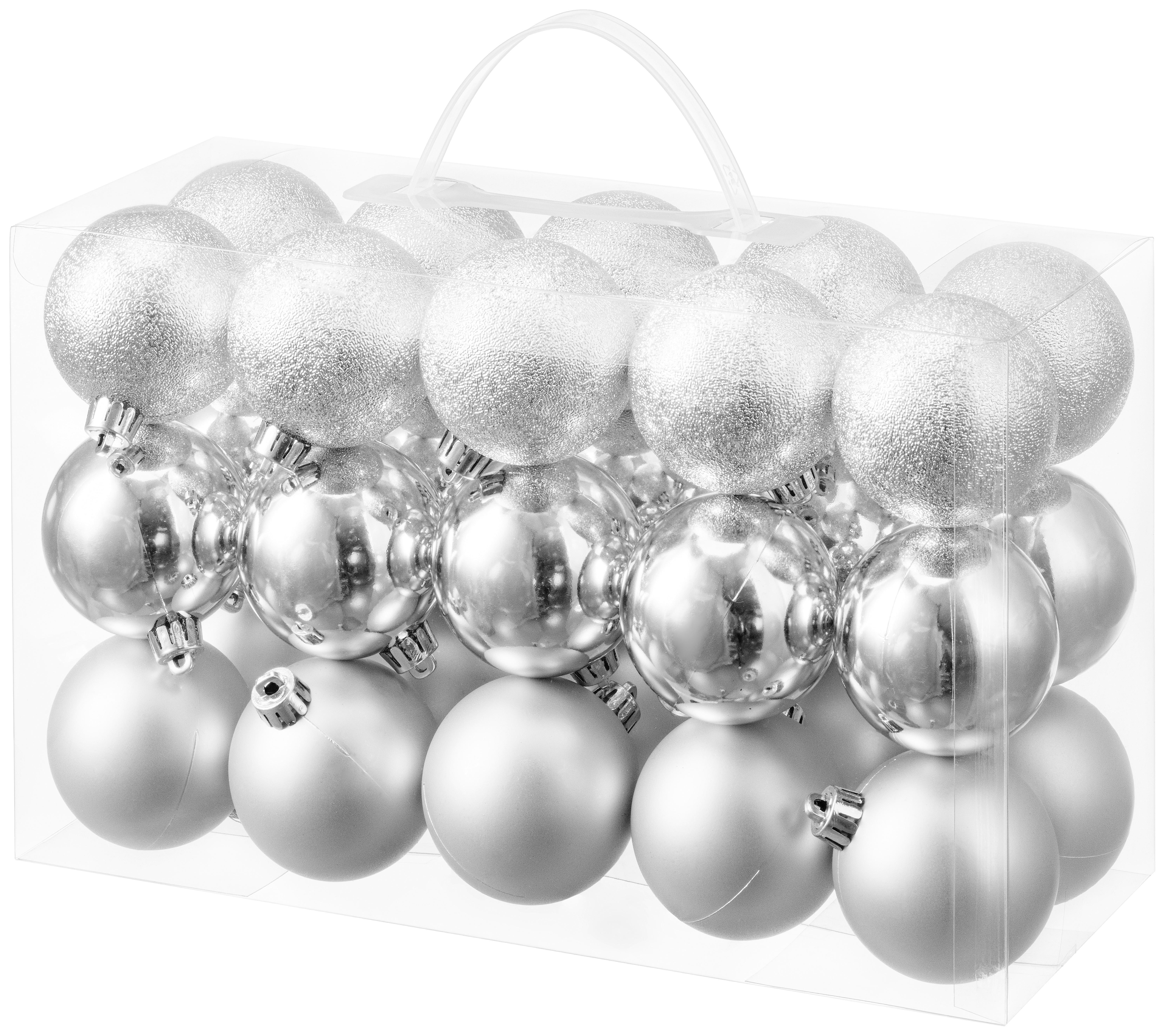 CHRISTBAUMKUGEL-SET Ena, Silberfarben, 30-teilig - Silberfarben, KONVENTIONELL, Kunststoff (6cm) - Luca Bessoni