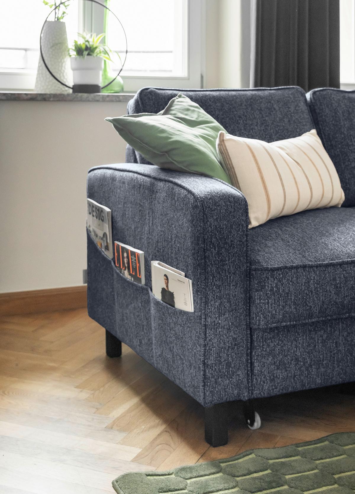 Ecksofa Molly Dunkelblau S: 228x148 cm - Schwarz/Dunkelblau, Textil (228/148cm) - MID.YOU