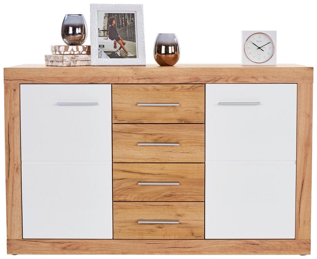 Kommode Xeno, Weiß/Eichefarben BxHxT: 137,5x86x39,9 cm - Eichefarben/Weiß, MODERN, Holzwerkstoff (137,5/86/39,9cm)