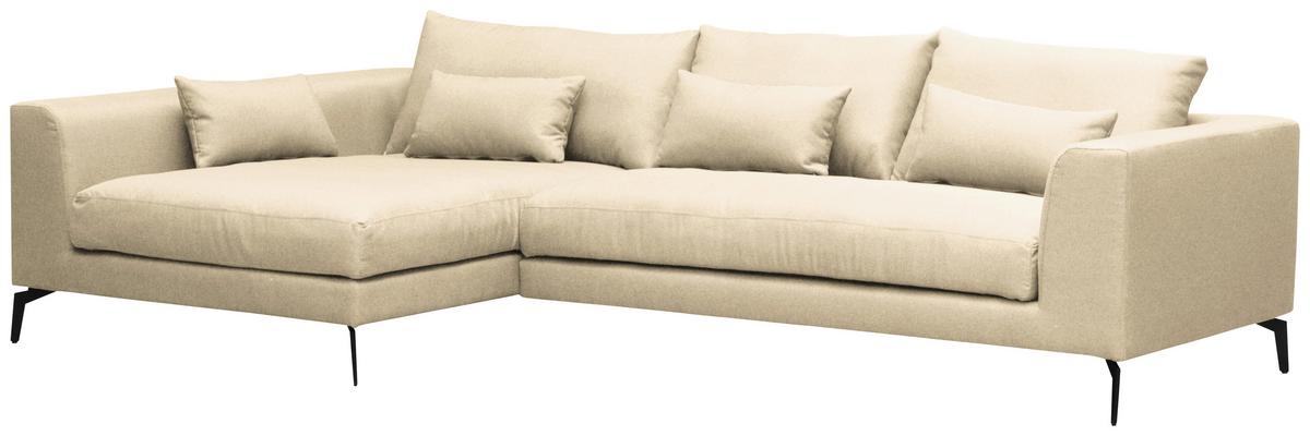 Ecksofa Berlin Webstoff Creme 172x313 cm - Creme/Schwarz, Design, Textil (172/313cm) - Livetastic