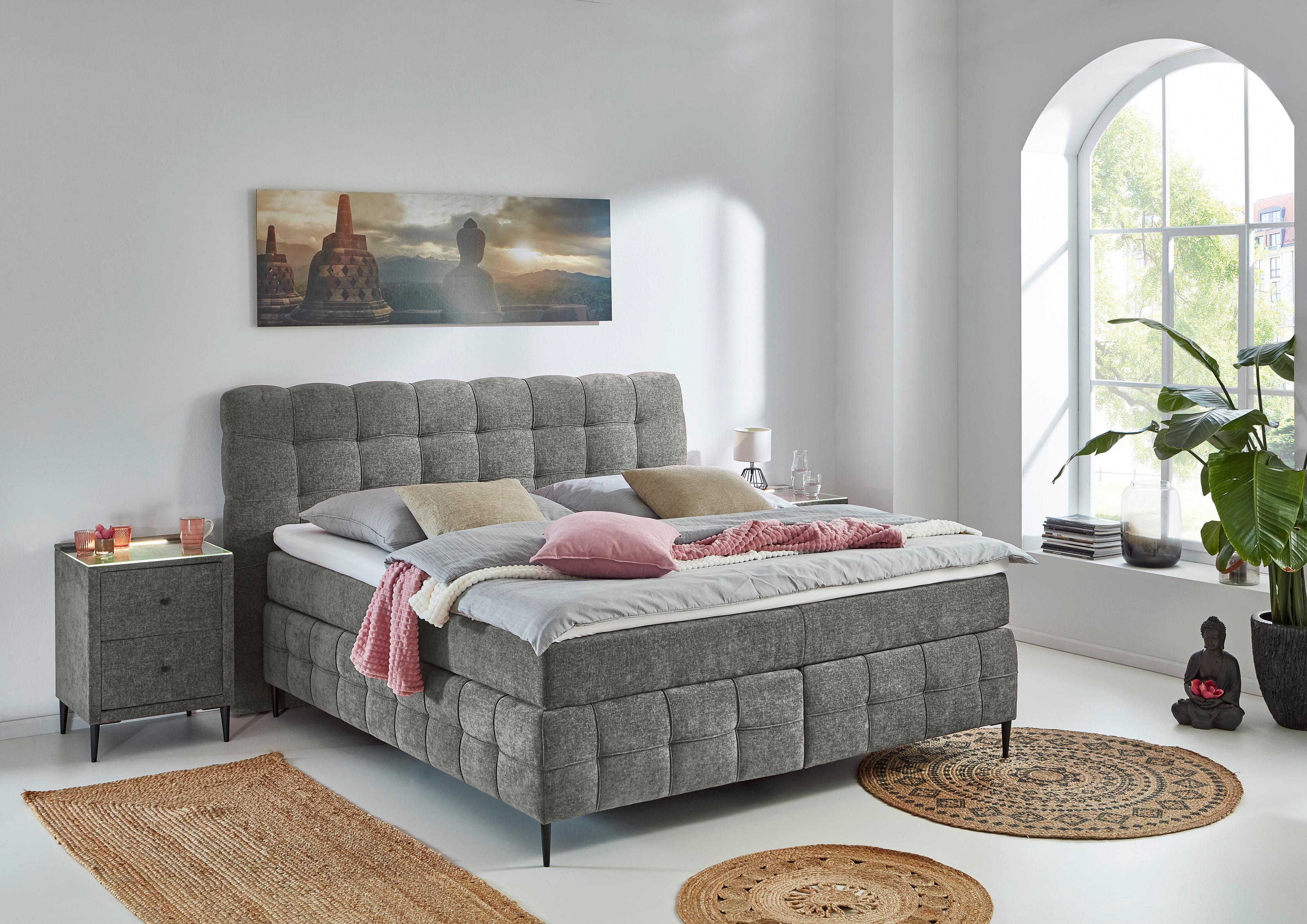 Boxspring- Ágy Scarlett 180/200 Cm - szürke, Konventionell, faalapú anyag/textil (180/200cm)