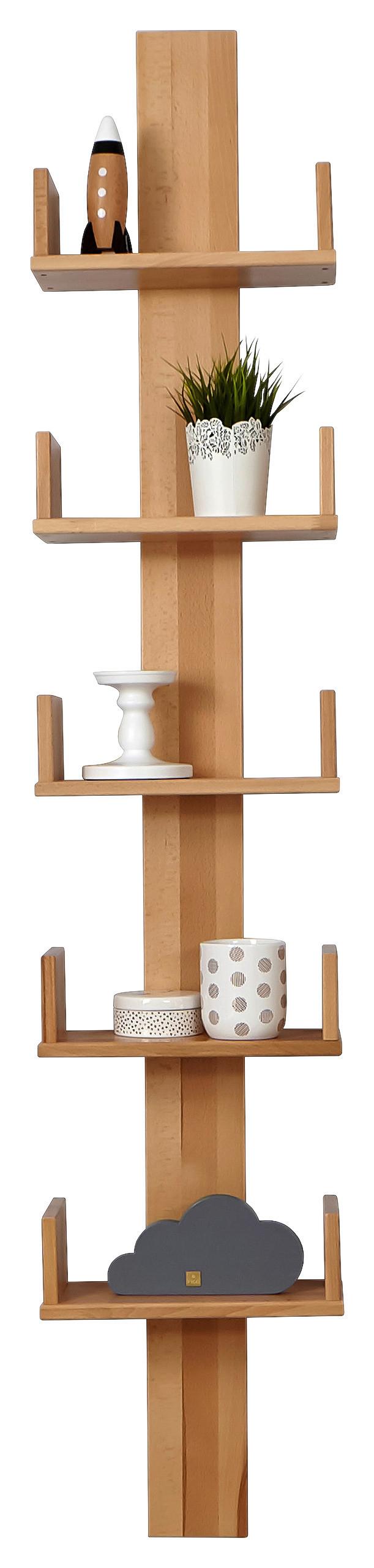 Wandregal Pepe B: 35 Cm Buche Massiv 5 Fächer - Naturfarben, MODERN, Holz (35/180/17cm) - MID.YOU
