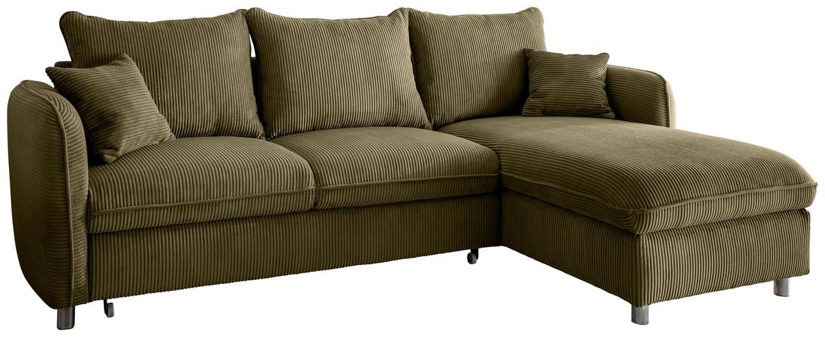 Eckschlafsofa Lauritio Olivgrün S: 254x160 cm - Chromfarben/Olivgrün, MODERN, Textil (254/160cm) - Livetastic