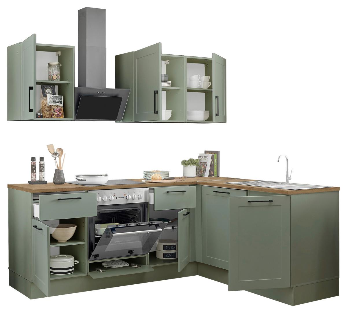 Eckküche Marseille Grün/eiche Dekor S: 220x175 Cm - Eiche Artisan/Grün, Design, Holzwerkstoff (220/175cm) - MID.YOU