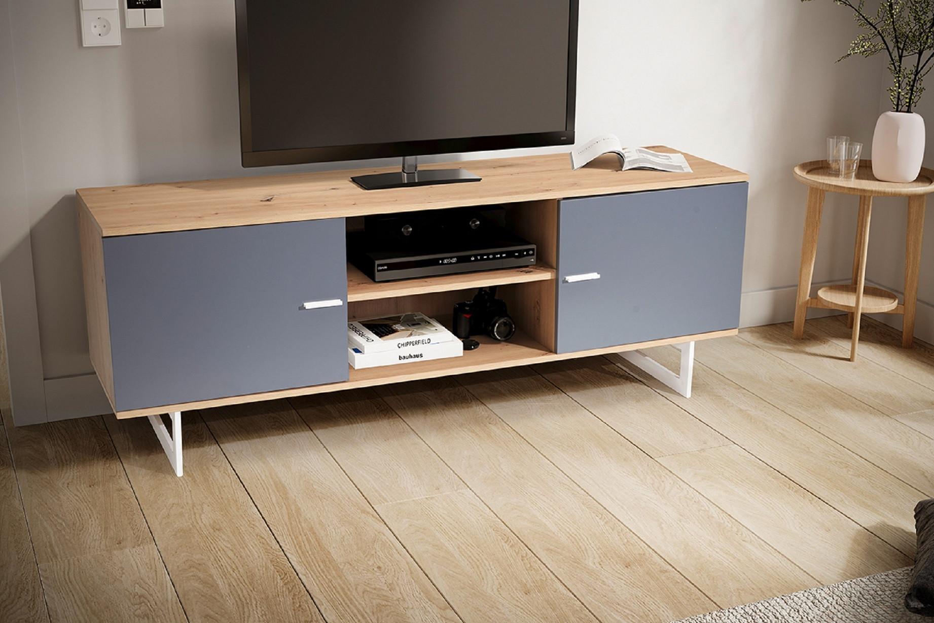 NÍZKA KOMODA WL6.824 - sivá/farba duba, Design, kov/kompozitné drevo (150/55/40cm) - Livetastic