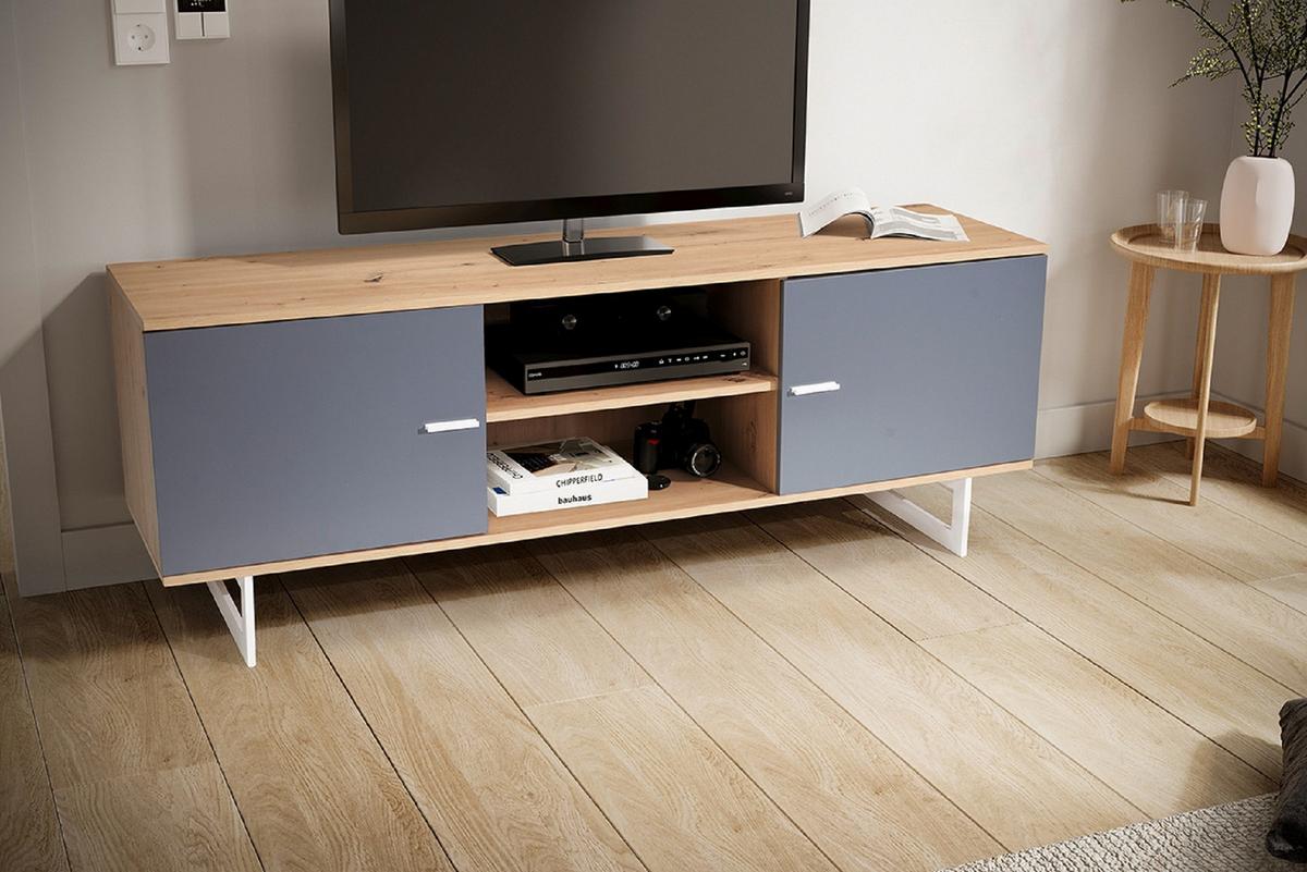 NÍZKA KOMODA WL6.824 - sivá/farba duba, Design, kov/kompozitné drevo (150/55/40cm) - Livetastic