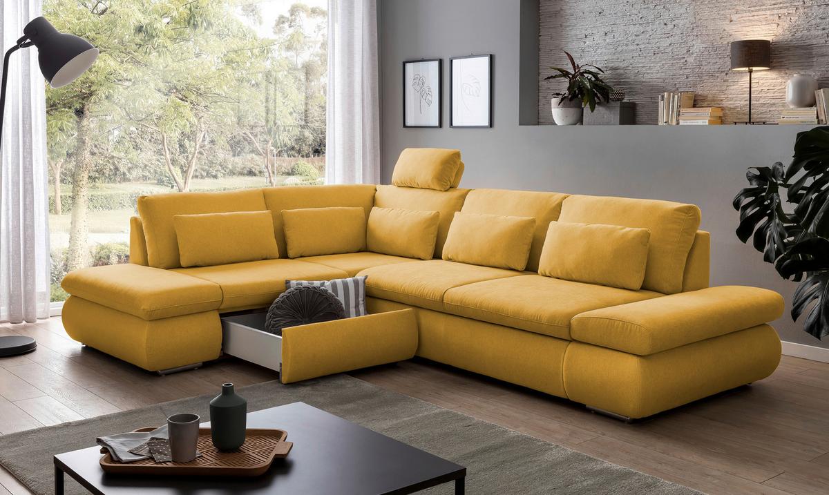 Sarokgarnitúra Alice - mustársárga, Modern, textil (224/86/300cm)