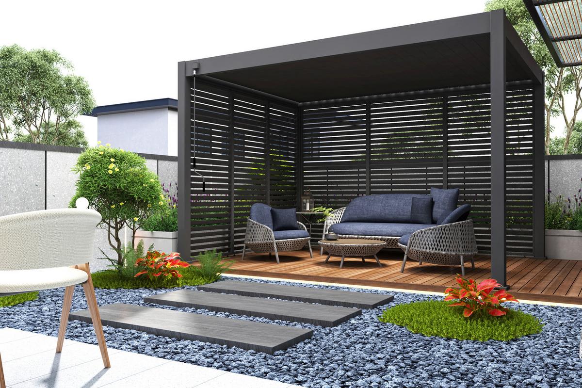 Pavillon-Seitenteil 123x235cm wetterfest - Anthrazit, Basics, Metall (123/235/10cm) - Gardenson