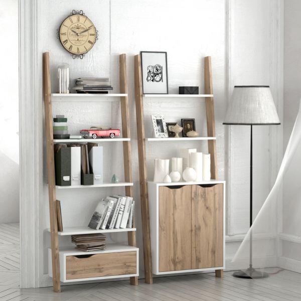 Regal mit Schrank Flo B: 65 cm Eiche Dekor/Weiß - Eichefarben/Weiß, MODERN, Holzwerkstoff (65/176/34,2cm)