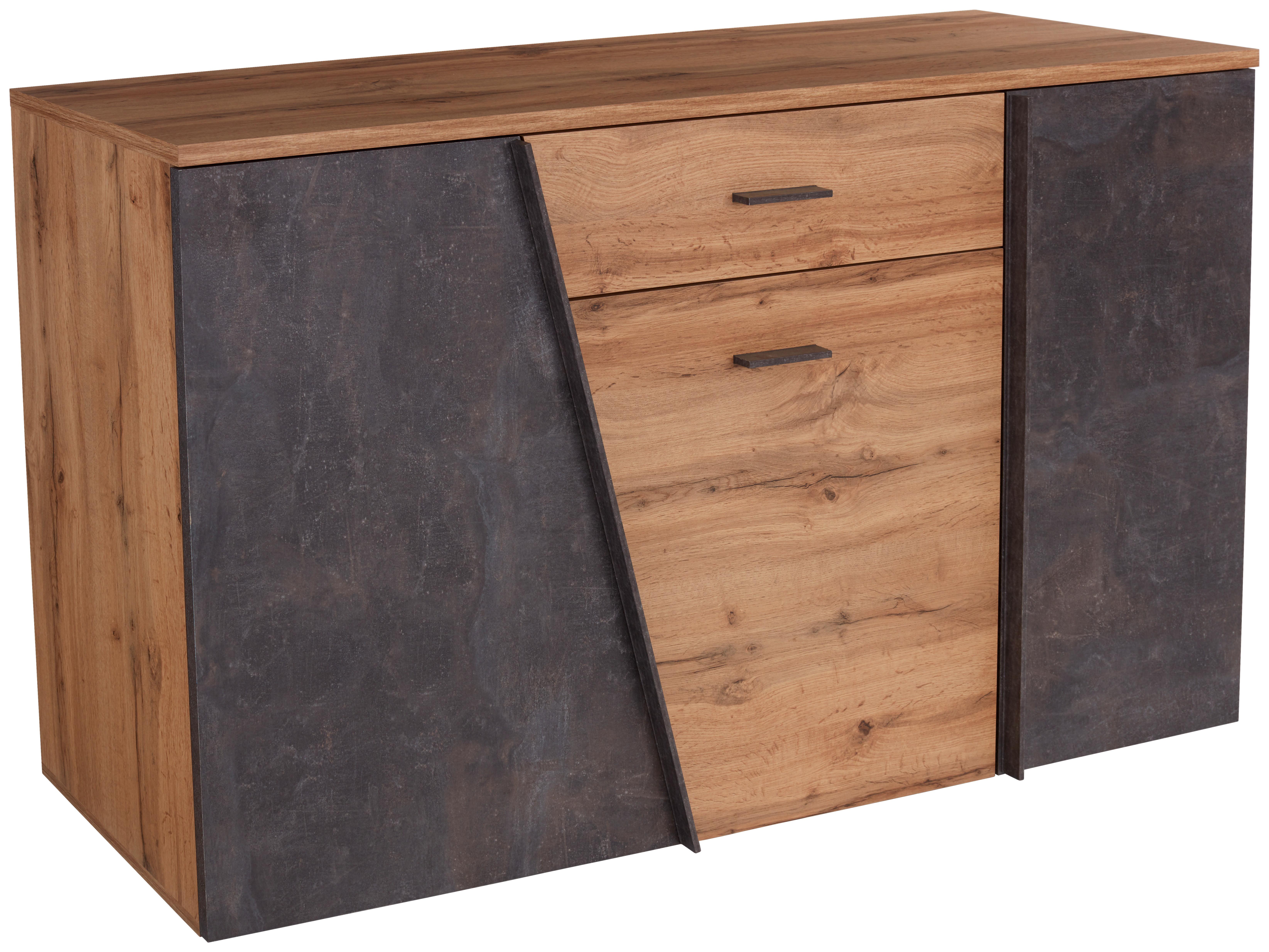 Sideboard B: 150 cm Venedig, Wotan Eiche Dekor/Betonoptik - Eichefarben/Dunkelgrau, MODERN, Holzwerkstoff (150/87/40cm)