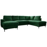 Sedačka LEONIE U, pravá, smaragdovozelený menčester - čierna/smaragdovozelená, Design, kov/drevo (148/303/197cm)
