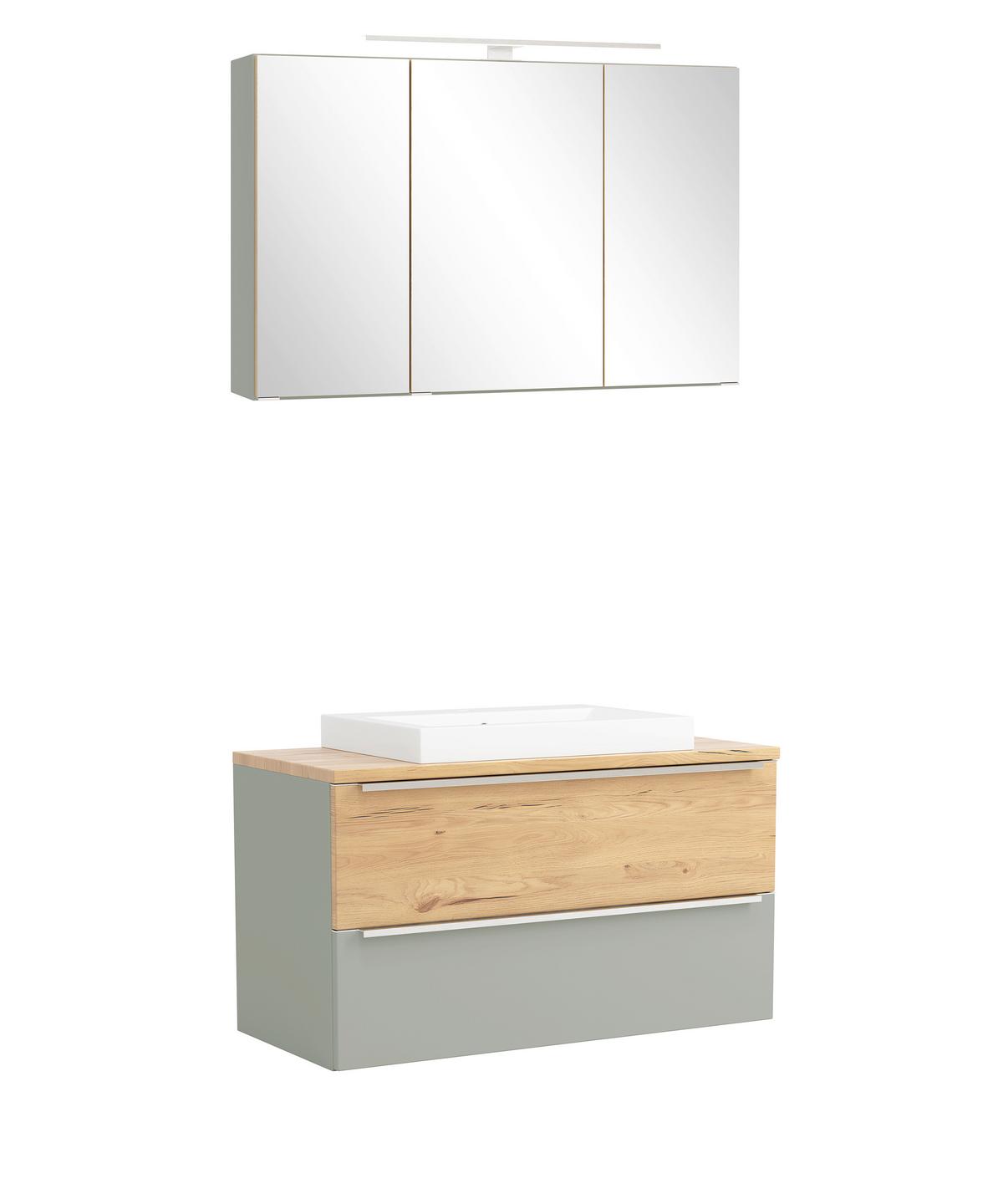 Badezimmer Verona Wildeiche/Schilfgrün 2-teilig - Schilfgrün/Wildeiche, Trend, Glas/Holzwerkstoff (100/200/47cm) - Held