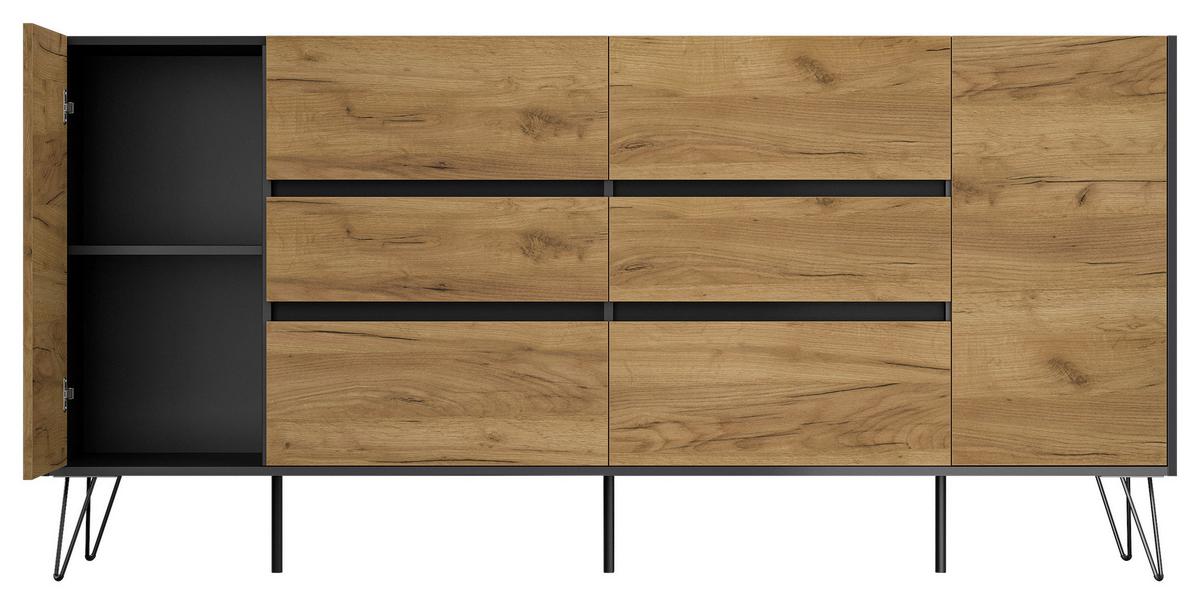 Sideboard Posseik Industrial Graphitfarben /eichef. B:199cm - Eichefarben/Schwarz, Design, Holzwerkstoff (199/93,6/42cm) - P & B