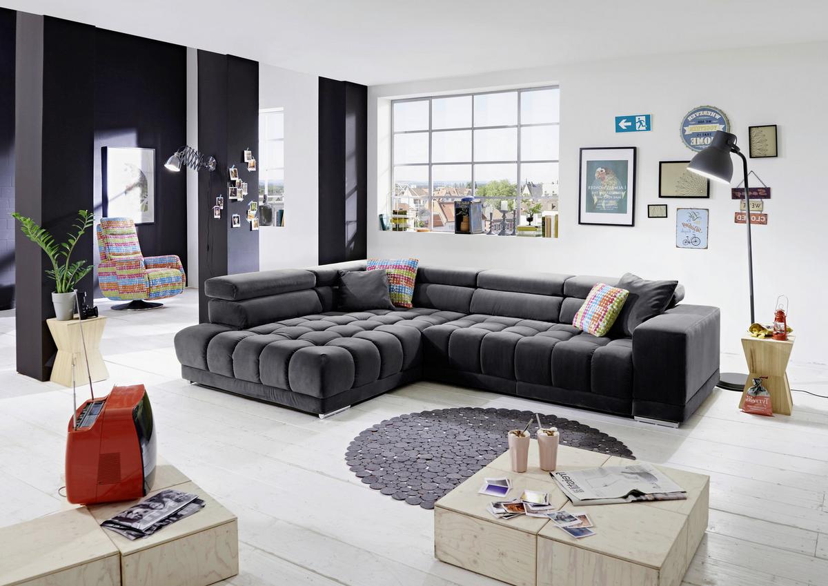 Sedacia súprava IBA, ľavá, antracitová, bez funkcií - chrómová/tyrkysová, Lifestyle, textil (222/323cm)