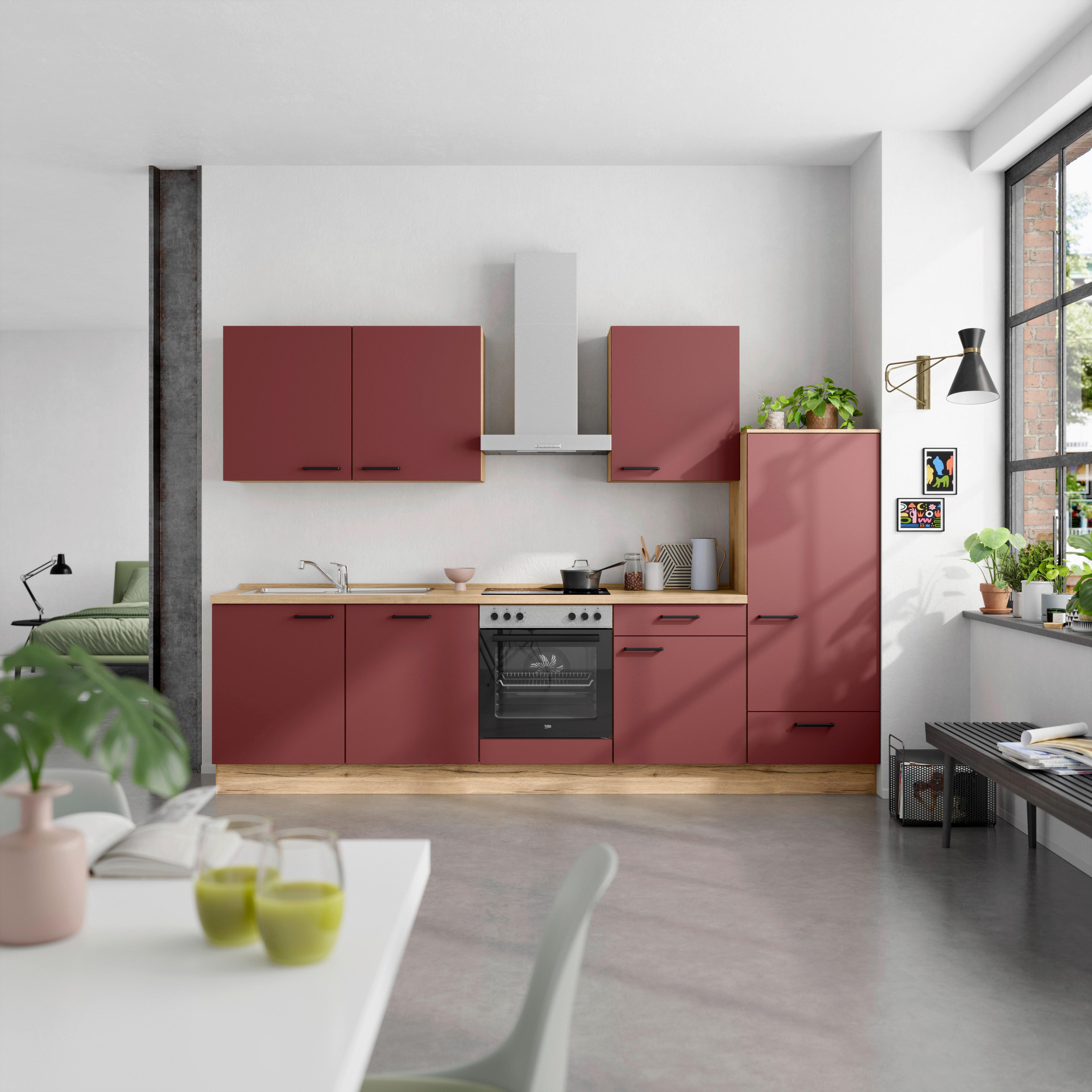 Küchenleerblock Easytouch Low-Line, L10 Rechts - Eichefarben/Rot, MODERN, Holzwerkstoff (300cm) - Nobilia