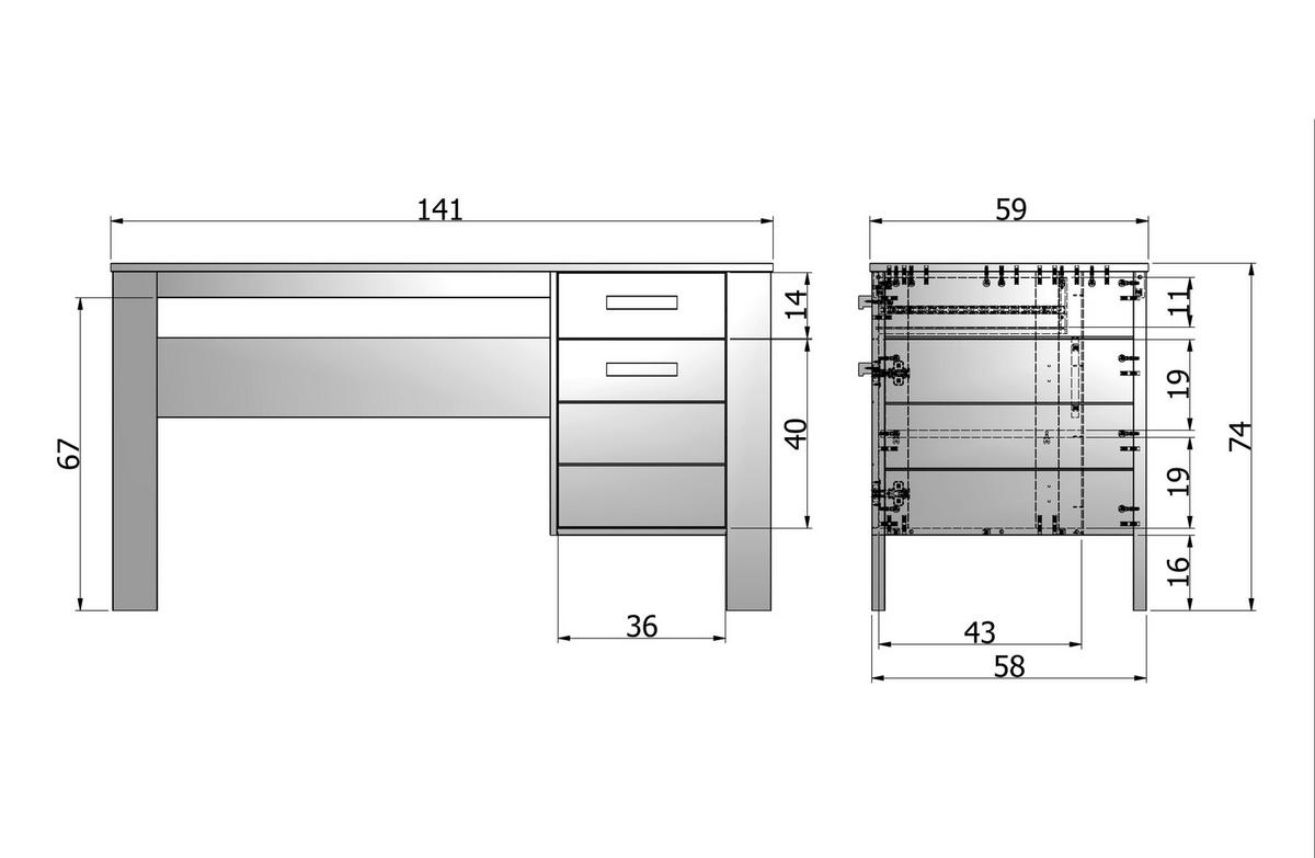 Schreibtisch Dennis Dunkelgrau B: 141 cm - Dunkelgrau, Design, Holz (141/59/74cm) - Livetastic