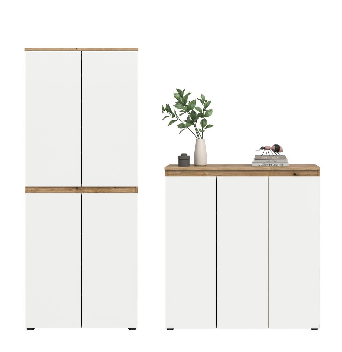 Garderobenschrank Scarpa Eiche Dekor, Weiß B: 140 Cm - Eichefarben/Schwarz, Design, Holzwerkstoff (190/175/37cm) - Livetastic