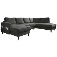 Sedačka MELANIE U, pravá, tmavosivá, úl.priestor a lôžko - čierna/tmavosivá, drevo/textil (148/298/198cm) - MID.YOU