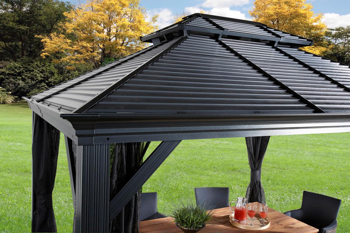 Pavillon Mykonos 364x299 cm sturmfest Gartenpavillon - Anthrazit, Basics, Metall (364/291/299cm)