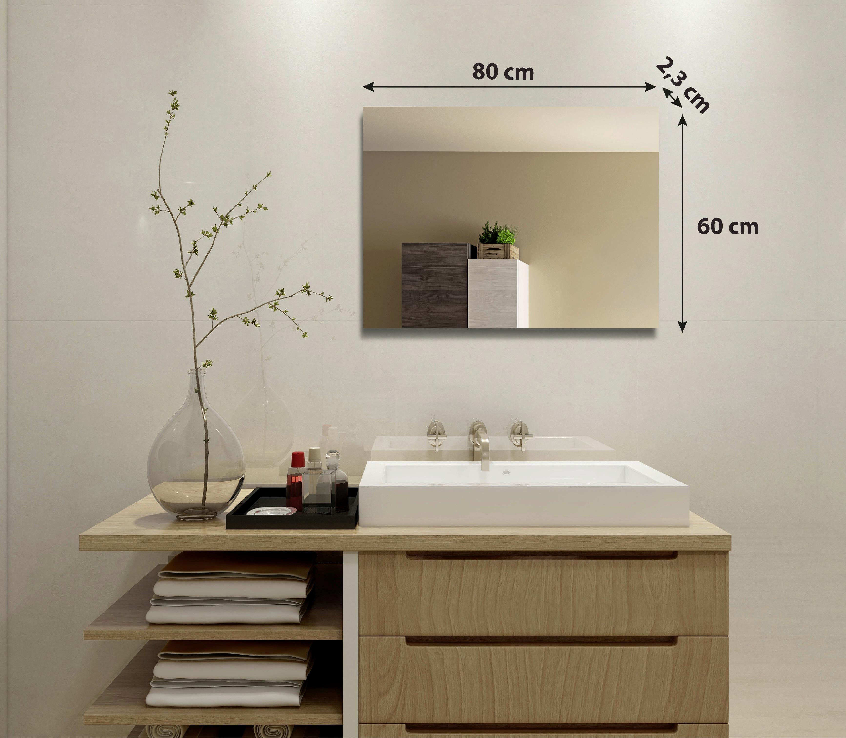 LED-Spiegel Rechteckig 80x60 cm, Beheizbar - Basics, Glas/Metall (80/60/2,3cm)