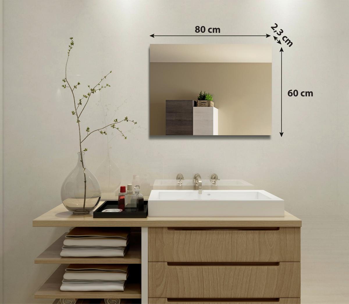 LED-Spiegel Rechteckig 80x60 cm, Beheizbar - Basics, Glas/Metall (80/60/2,3cm)