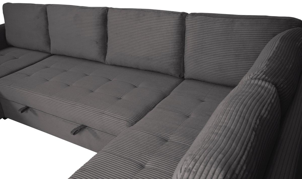 Souprava U MALTE, pravá, šedý manšestr - šedá/černá, Moderní, textil/plast (155/305/178cm) - Based