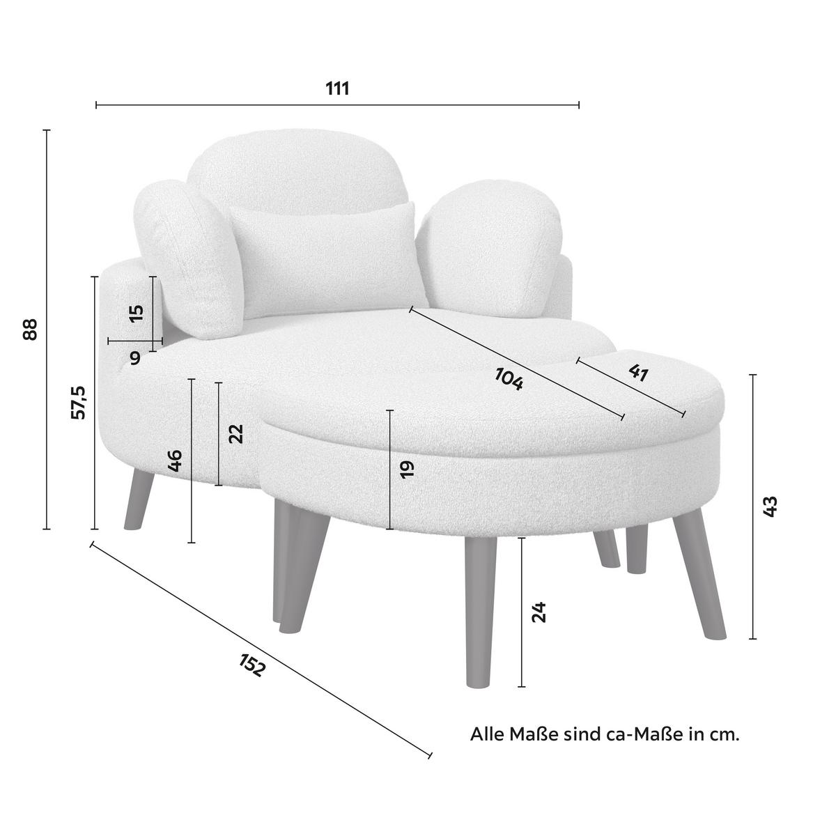 Kreslo s taburetkou BIANCA, sivá ženilka, max. 150 kg - sivá/prírodná farba, Modern, drevo/textil (111/69/152cm) - Bessagi Home