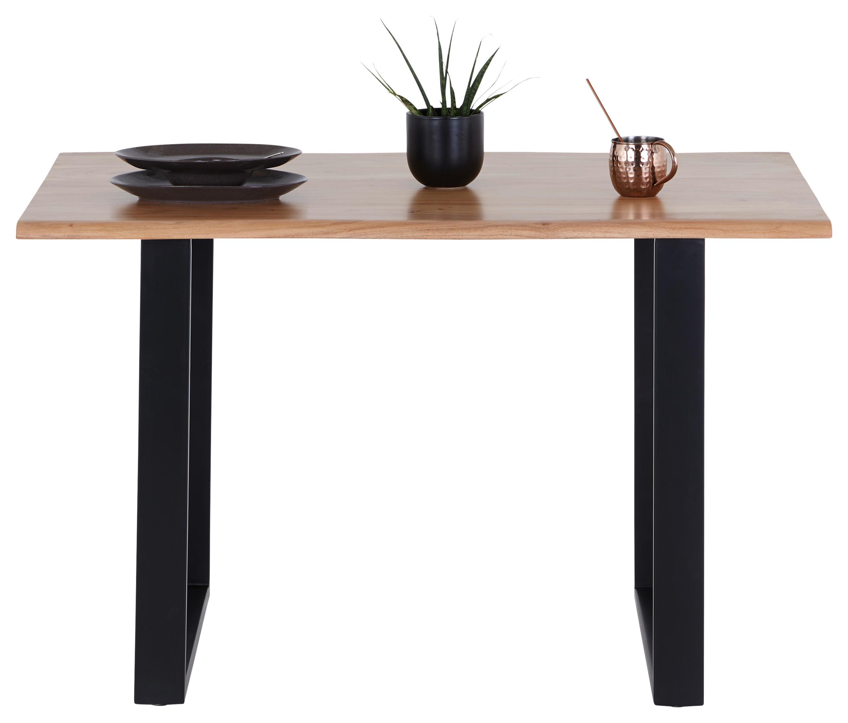 Esstisch mit Echtholz-Platte Mundra 120x80cm Akazie Natur - Schwarz/Akaziefarben, KONVENTIONELL, Holz/Metall (120/76/80cm)