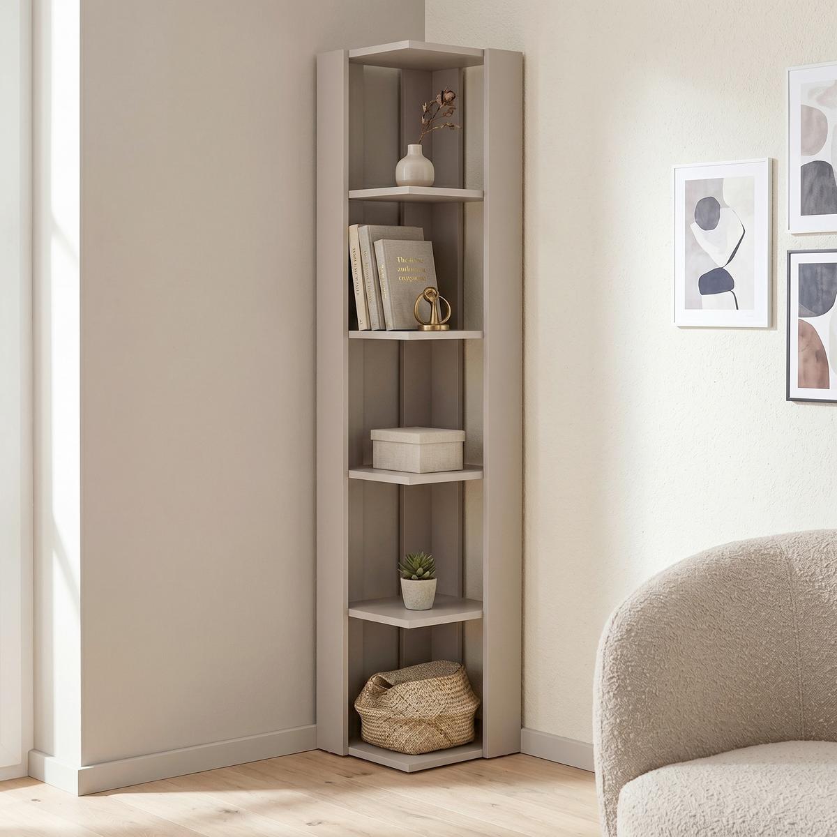 ROHOVÝ REGÁL NATI ECKREGAL - béžová, Design, kompozitné drevo (34/161/34cm) - Livetastic