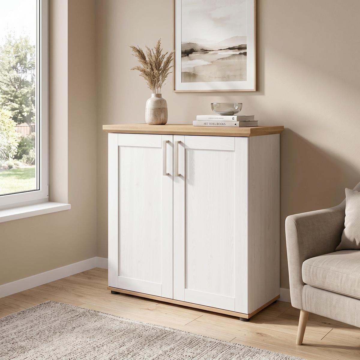 Vysoká komoda Verona, š: 84 cm - čierna/farba smrekovca, Design, kompozitné drevo/plast (84/88/37cm) - Livetastic