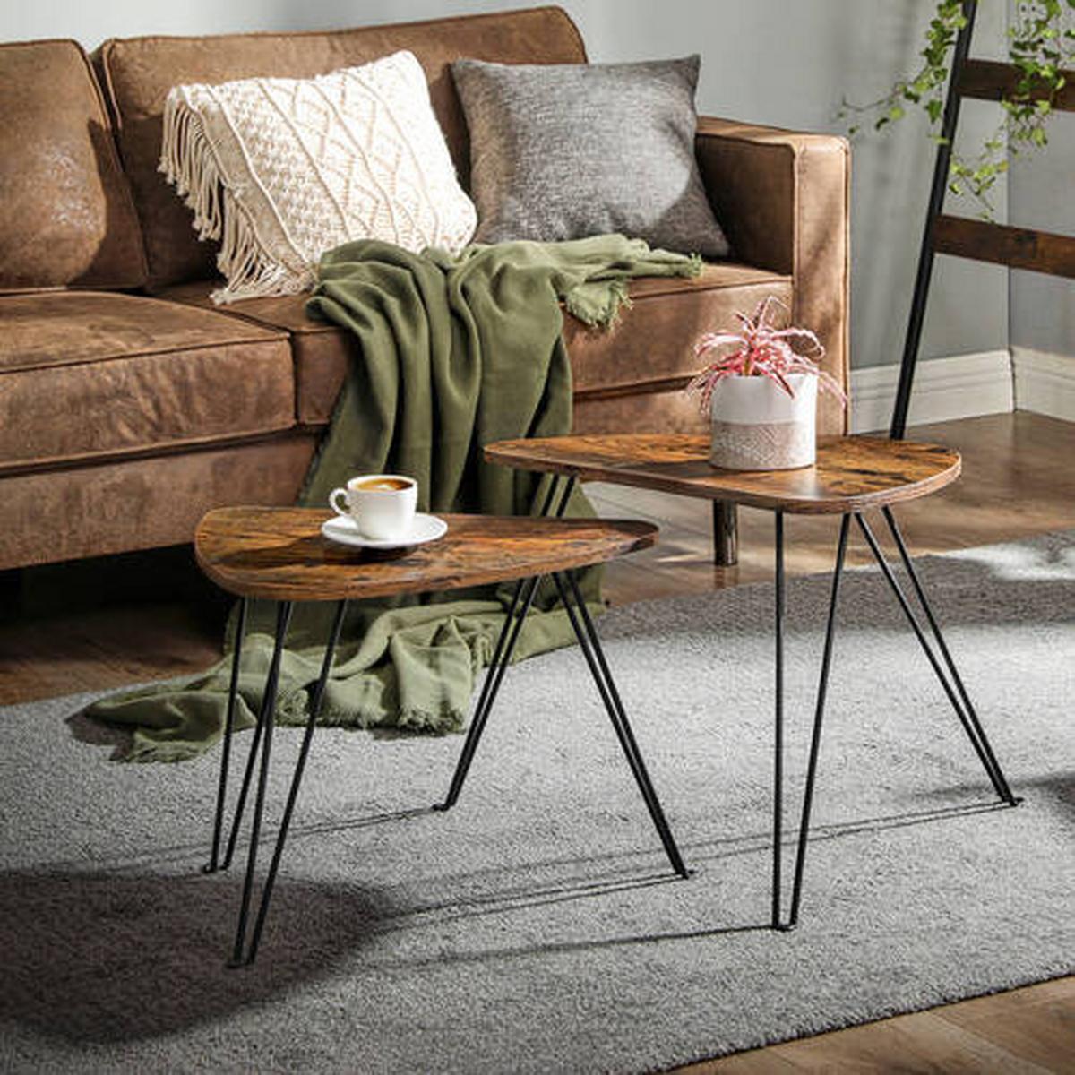 Couchtisch 2-teiliges Set Vintage, Braun, Schwarz - Schwarz/Braun, Trend, Holzwerkstoff/Metall (52-60/31,5-38/42,5-47,5cm) - Boxxx