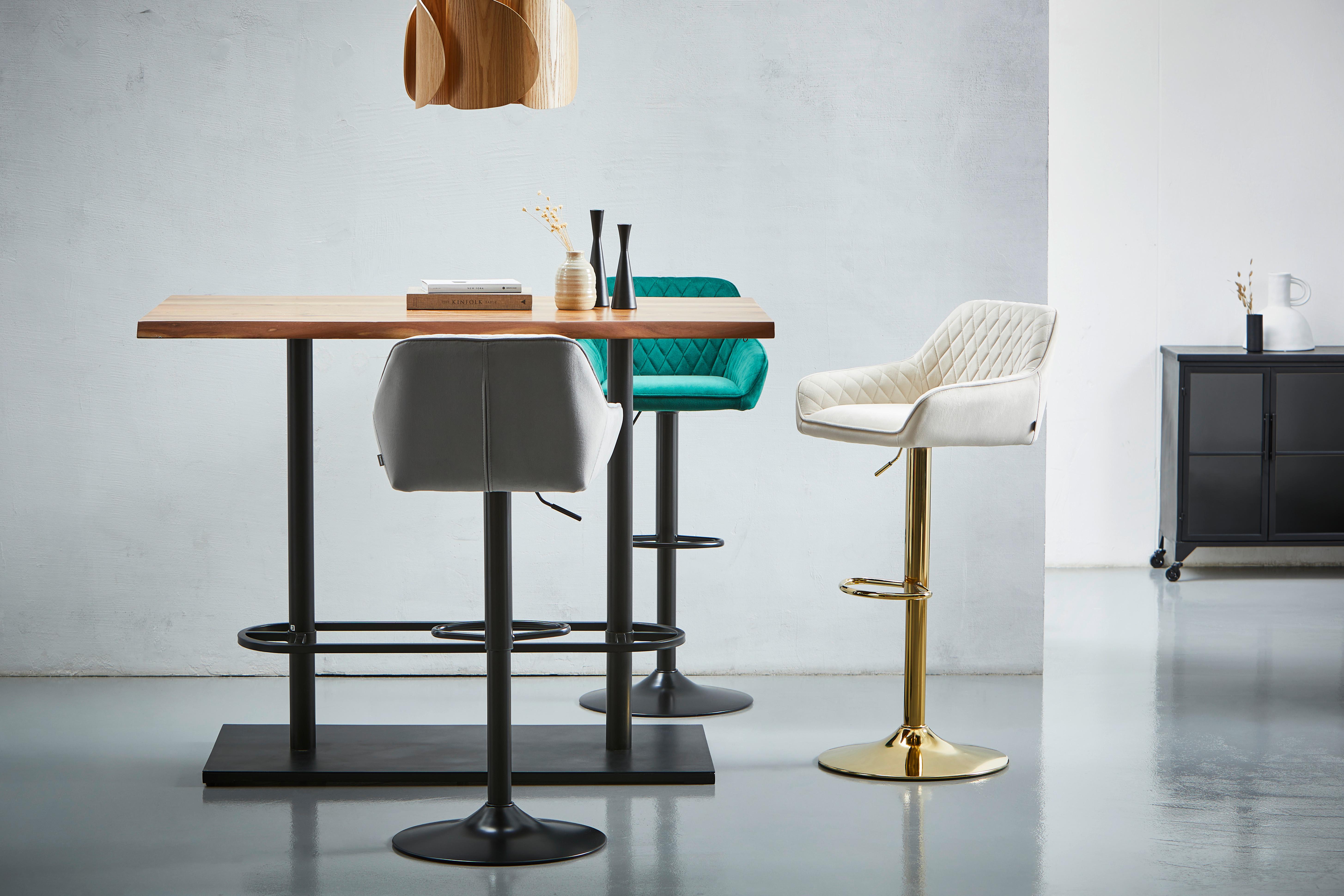 Barhocker Adriano, Samt Grün höhenverstellbar, B: 53,5 cm - Schwarz/Grün, MODERN, Textil/Metall (53,5/108/53cm) - Livetastic