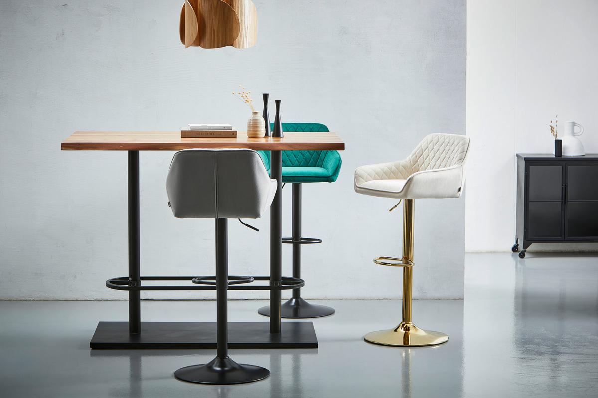 Barhocker Adriano, Samt Grün höhenverstellbar, B: 53,5 cm - Schwarz/Grün, MODERN, Textil/Metall (53,5/108/53cm) - Livetastic