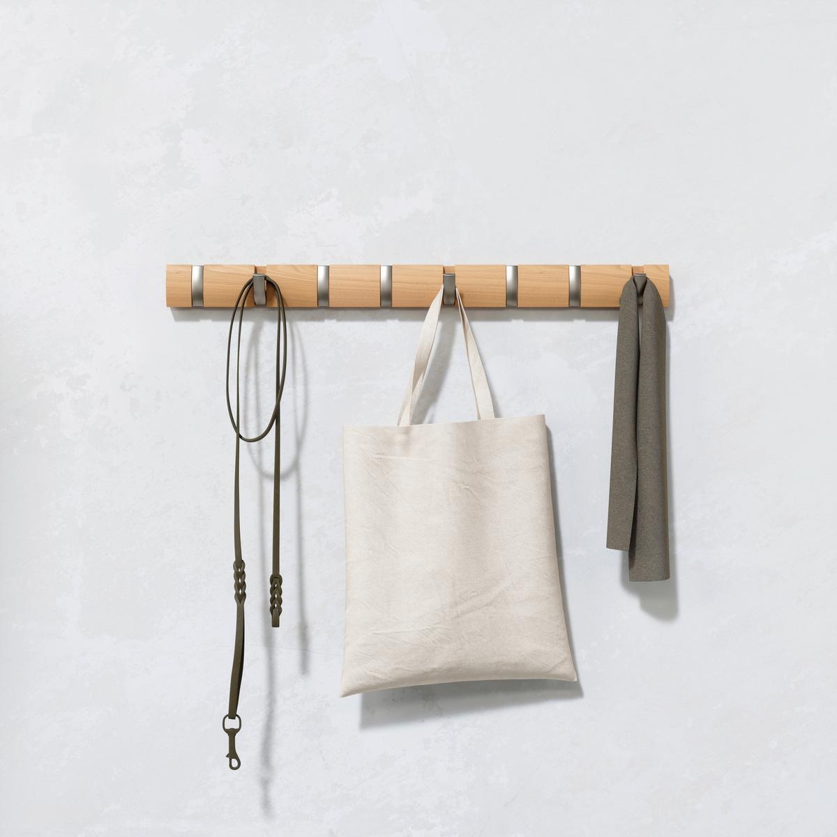 Nástenný vešiak, 8 háčikov - prírodná farba, Design, drevo/plast (6,4/3,2/81,3cm) - Umbra