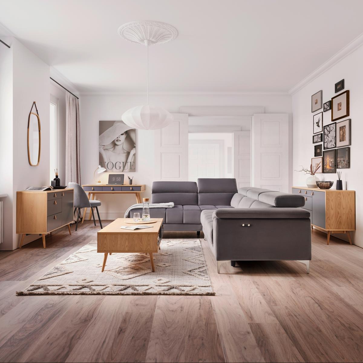 Psací stůl LENA přírodní barvy/šedá - šedá/přírodní barvy, Moderní, dřevo/kompozitní dřevo (120/75/60cm) - Bessagi Home