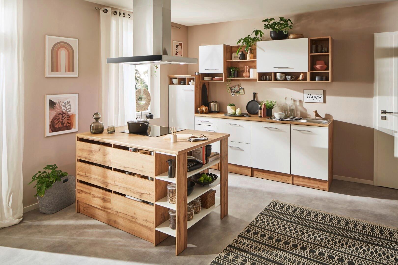 Küchenblock Hilde Inselküche 280 cm - Wildeiche/Weiß, Design, Holzwerkstoff (280-150cm) - Respekta