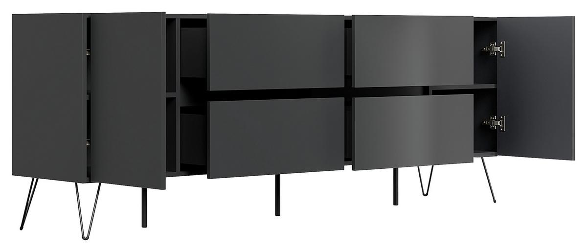 Sideboard Posseik Industrial Graphitfarben B: 199 cm - Schwarz/Graphitfarben, Design, Holzwerkstoff (199/75,8/42cm) - MID.YOU
