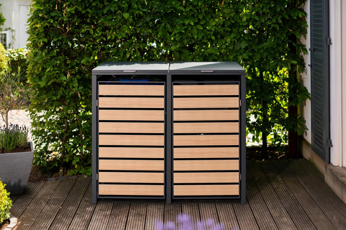 Mülltonnenbox Mülltonnenbox 2-Fach 240 Liter - Anthrazit/Naturfarben, Basics, Metall (80/116/132cm)